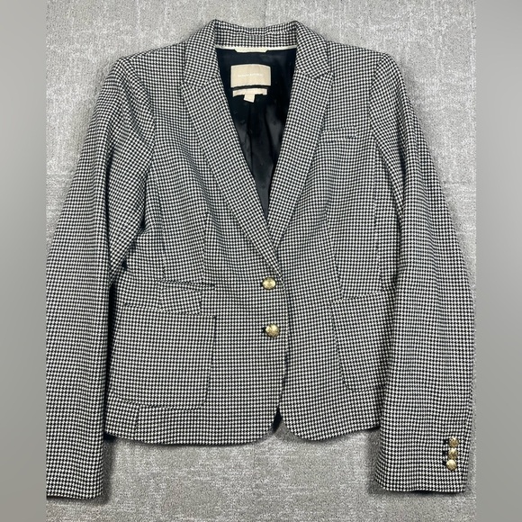 Banana Republic Houndstooth Checkered Business Button Front Italian Blazer Sz 12 - Picture 1 of 7